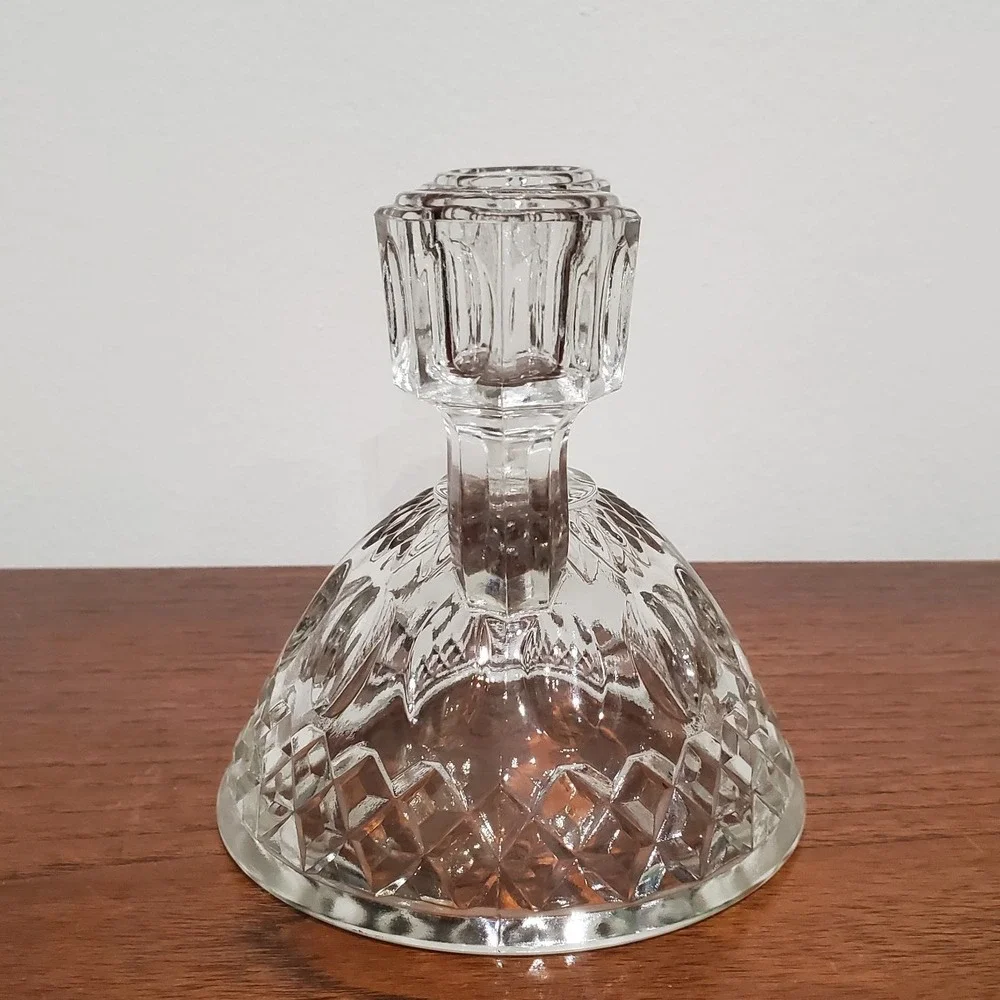 Vintage Imperial Glass Double Light Candle Holder Thumbprint &‎ Diamond Pattern
